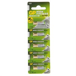 Батарейка алкалиновая GP Mercury Free, А27 (27A, MN27)-5BL, 12 В, блистер, 5 шт. - фото 51387453