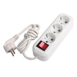 Удлинитель Smartbuy, 3 розетки, 1.5м, 16А, 3500Вт, ПВС 3х1 мм2, с з/к, с выкл., белый - фото 51387808