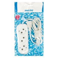 Удлинитель сетевой Smartbuy, 3 розетки, 2 м, 2200 Вт, ПВС 2×1 мм2, 10 А, без заземления, белый - фото 51387916