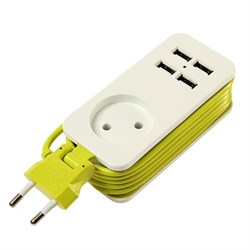 Удлинитель Uniel, 1 розетка, 1.3 м, без з/к, 4 USB (2.1 A) - фото 51388363