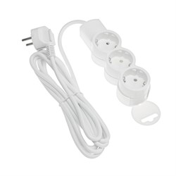 Удлинитель Duwi, 3 розетки, 3 м, 10 А, 2200 Вт, ПВС 3×0.75 мм2, с заземлением, белый - фото 51388902