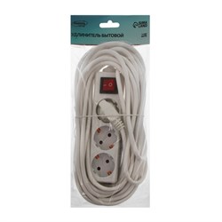 Удлинитель Luazon Lighting, 3 розетки, 10 м, 6 А, 1300 Вт, 3×0.75 мм2, с заземлением, с выключателем, белый - фото 51390323