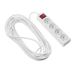Удлинитель Luazon Lighting, 4 розетки, 10 м, 10 А, 1300 Вт, 3х0.75 мм2, с з/к, с выкл., Б - фото 51390326