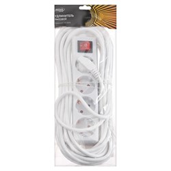 Удлинитель Luazon Lighting, 4 розетки, 10 м, 10 А, 1300 Вт, 3х0.75 мм2, с з/к, с выкл., Б - фото 51390328