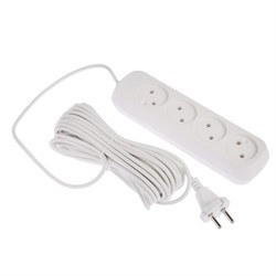 Удлинитель Luazon Lighting ECO, 4 розетки, 10 м, 10 А, 2200 Вт, ПВС 2×0.75 мм2, без заземления, белый - фото 51390534