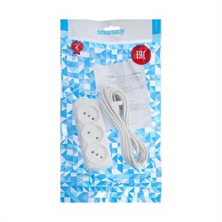 Удлинитель Smartbuy, 3 розетки, 5 м, 6 А, 1300 Вт, ШВВП 2×0.75 мм², без заземления, белый - фото 51390573