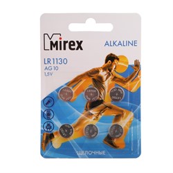 Батарейка алкалиновая Mirex, LR1130, AG10, 1.5 В, блистер, 6 шт. - фото 51391724