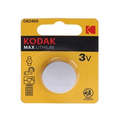 Батарейка литиевая Kodak Max, CR2450-1BL, 3 В, блистер, 1 шт. - фото 51393706