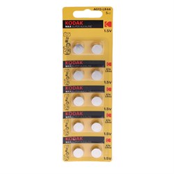 Батарейка алкалиновая Kodak, AG13 (G13, 357, LR1154, LR44)-10BL, 1.5 В, блистер, 10 шт. - фото 51393726