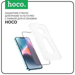 Защитное стекло Hoco для iPhone 14/13/13 Pro, с рамкой для установки, полный клей, 0.33 мм - фото 51395127
