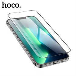 Защитное стекло Hoco для iPhone 14/13/13 Pro, с рамкой для установки, полный клей, 0.33 мм - фото 51395128