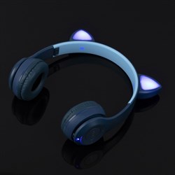 Наушники P47M, беспроводные, полноразмерные, BT, microSD, микрофон, AUX, с ушками, синие - фото 51398603