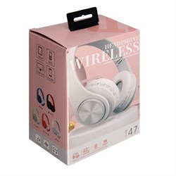 Наушники Т47, беспроводные, полноразмерные, BT, microSD, FM, микрофон, AUX, белые - фото 51398674