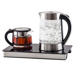 Чайник электрический Kitfort КТ-635, стекло, 1.7 л, 2200 Вт, заварник 0.8 л, серебристый - фото 51402566