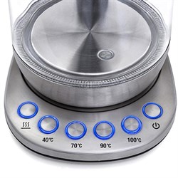 Чайник электрический Kitfort KT-616, стекло, 1.5 л, 2200 Вт, регулировка t°, серебристый - фото 51403423