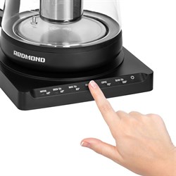 Чайник электрический REDMOND RK-G1308D, стекло, 1.7 л, 1500 Вт, регулировка температуры, чёрный - фото 51404609