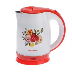 Чайник электрический МАТРЁНА MA-120, металл, 1.8 л, 1500 Вт, бело-оранжевый с рисунком - фото 51405851