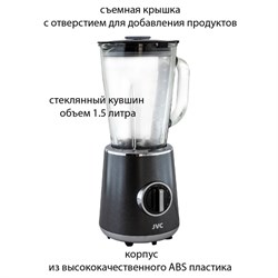 Блендер настольные jvc JK-SB5220, стационарный, 750 Вт, 5 скоростей, 1500 мл, чёрный - фото 51407169
