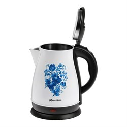 Чайник электрический "Матрёна" MA-003, металл, 1.7 л, 1500 Вт,бело-чёрный с рисунком "Гжель" - фото 51407208