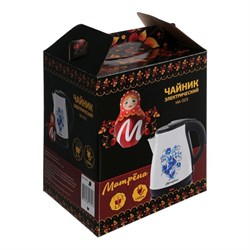 Чайник электрический "Матрёна" MA-003, металл, 1.7 л, 1500 Вт,бело-чёрный с рисунком "Гжель" - фото 51407212