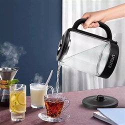 Чайник КТ-6156, электрический, стекло, 1.5 л, 2200 Вт, чёрный - фото 51407466