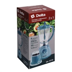 Блендер DELTA DL-7310, стационарный, 350 Вт, 1.5/0,05 л, 4 скорости, голубой - фото 51407670