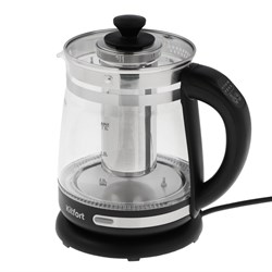 Чайник электрический Kitfort KT-656, стекло, 1.5 л, 2200 Вт, регулировка t°, чёрно-серебр. - фото 51408881