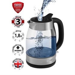 Чайник электрический Polaris PWK 1817CGL, стекло, 1.8 л, 2200 Вт, серебристо-чёрный - фото 51410120