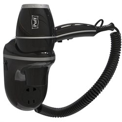 Фен Puff-1800ВlB, настенный, 1800 Вт, 2 скорости, хол. воздух, чёрный - фото 51413930