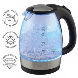 Чайник электрический Scarlett SC-EK27G91, стекло, 1.7 л, 2200 Вт, чёрно-серебристый - фото 51425000