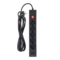 Сетевой фильтр, 5 гнезд, 3м, с/з, со шторками, ПВС 3 IP0,75, 2USB, 2200Вт, 10А, черн, 32593 - фото 51425442