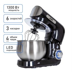 Миксер jvc JK-MX401, планетарный, 1300 Вт, 4 л, 6 скоростей, 3 насадки, чёрный - фото 51426273
