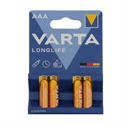 Батарейка алкалиновая Varta LongLife, AAA, LR03-4BL, 1.5 В, блистер, 4 шт. - фото 51426520